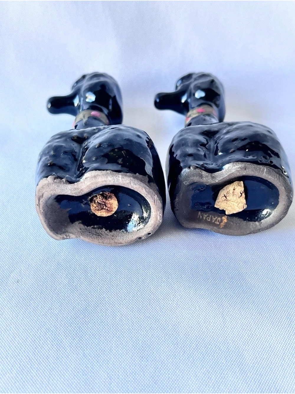Vintage Black Redware Long Neck French Poodles Dogs Salt & Pepper Shakers Japan - Picture 5 of 6